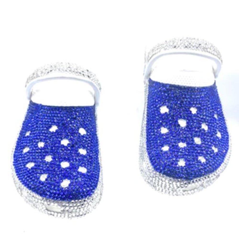 Bling Royal Blue and Silver Rhinestones Studded Customized White Clogs Adults - Picture 2 of 5